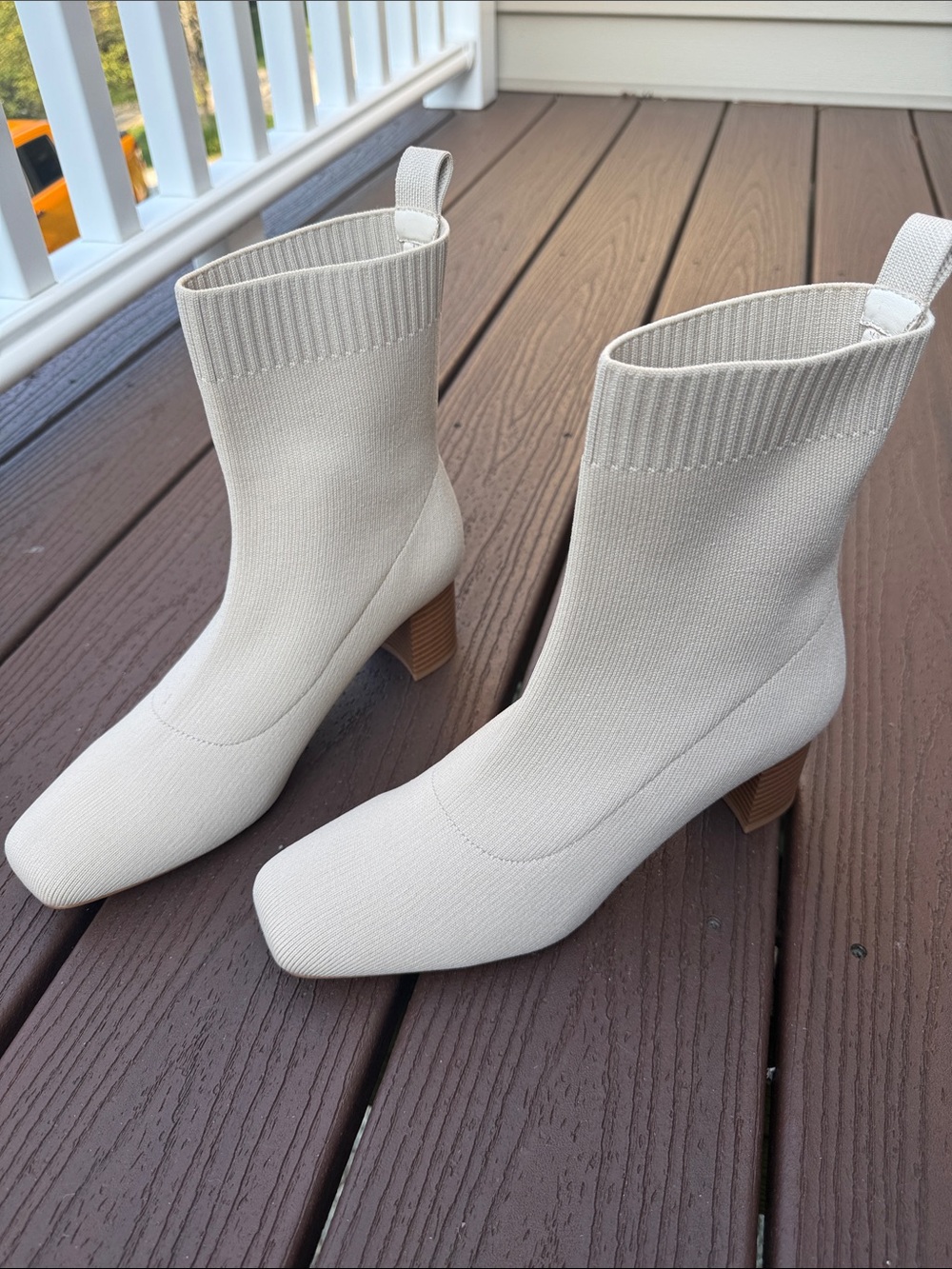 Quince Cream (Ecru) Eco Knit Ankle Boots with Block Heel 8